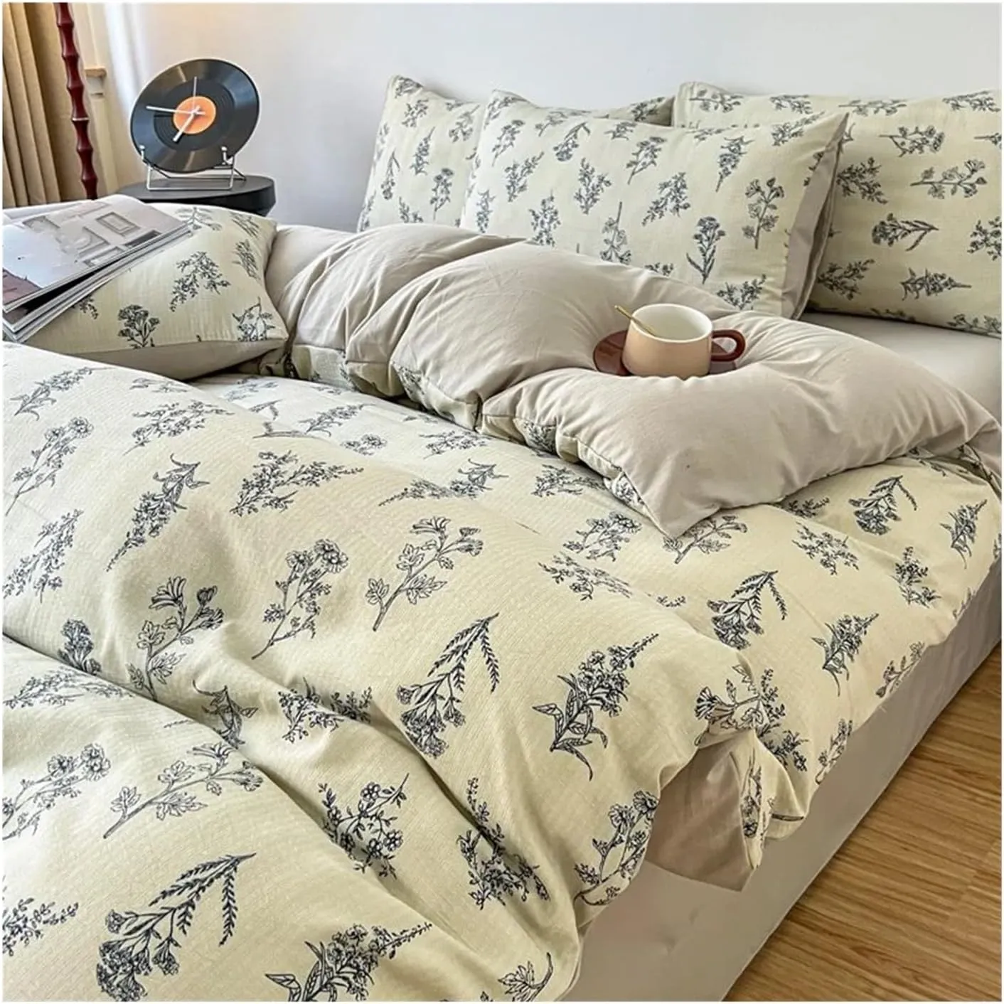 V-intage Bedding Set (No Filler) Soft Fall/Winter Thickened Duvet Cover Sheet Pillowcase Full Size Queen Size Duvet Cover Set,Bed Sheets (B Twin 3pcs)