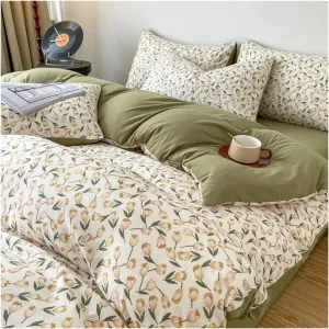 V-intage Bedding Set (No Filler) Soft Fall/Winter Thickened Duvet Cover Sheet Pillowcase Full Size Queen Size Duvet Cover Set,Bed Sheets (B Twin 3pcs)