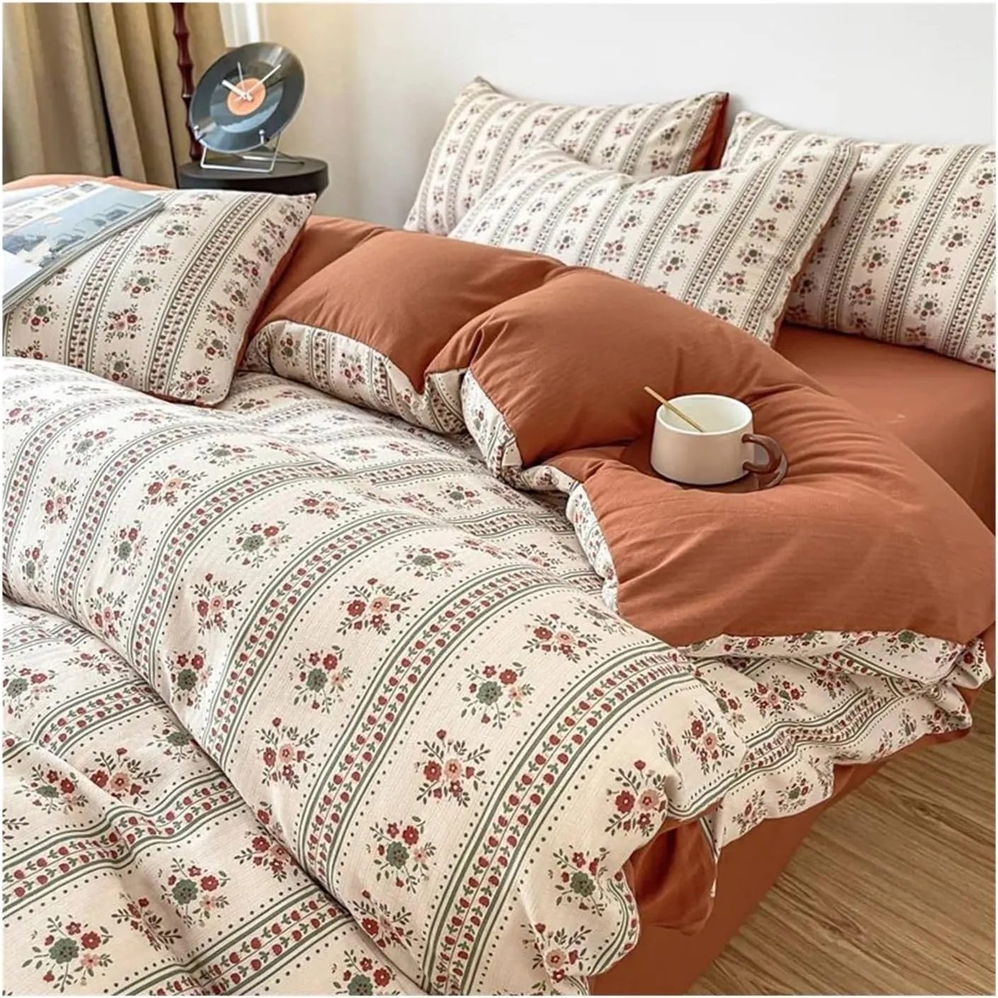 V-intage Bedding Set (No Filler) Soft Fall/Winter Thickened Duvet Cover Sheet Pillowcase Full Size Queen Size Duvet Cover Set,Bed Sheets (B Twin 3pcs)