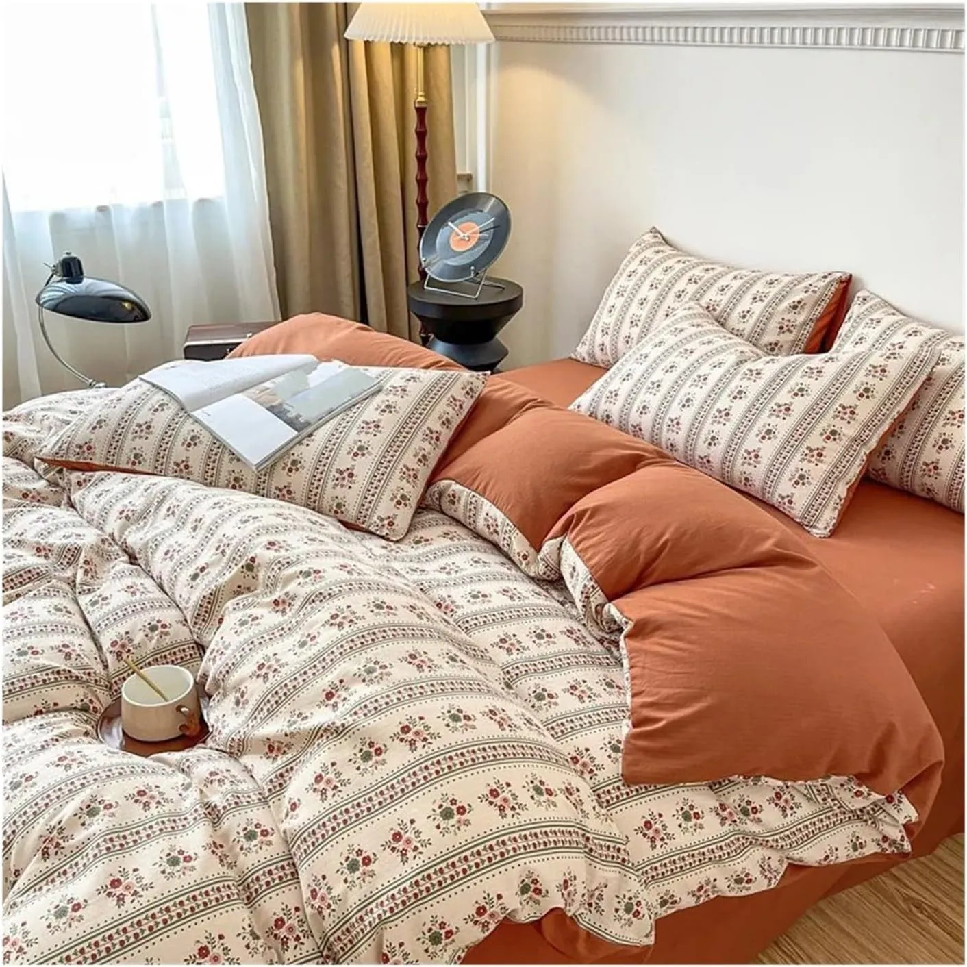 V-intage Bedding Set (No Filler) Soft Fall/Winter Thickened Duvet Cover Sheet Pillowcase Full Size Queen Size Duvet Cover Set,Bed Sheets (B Twin 3pcs)