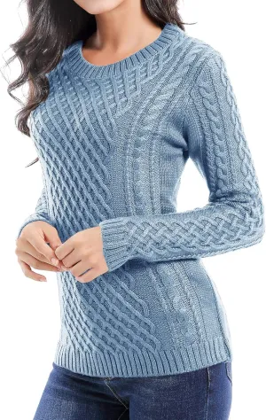 v28 Women Crew Neck Knit Stretchable Elasticity Long Sleeve Sweater Jumper Pullover