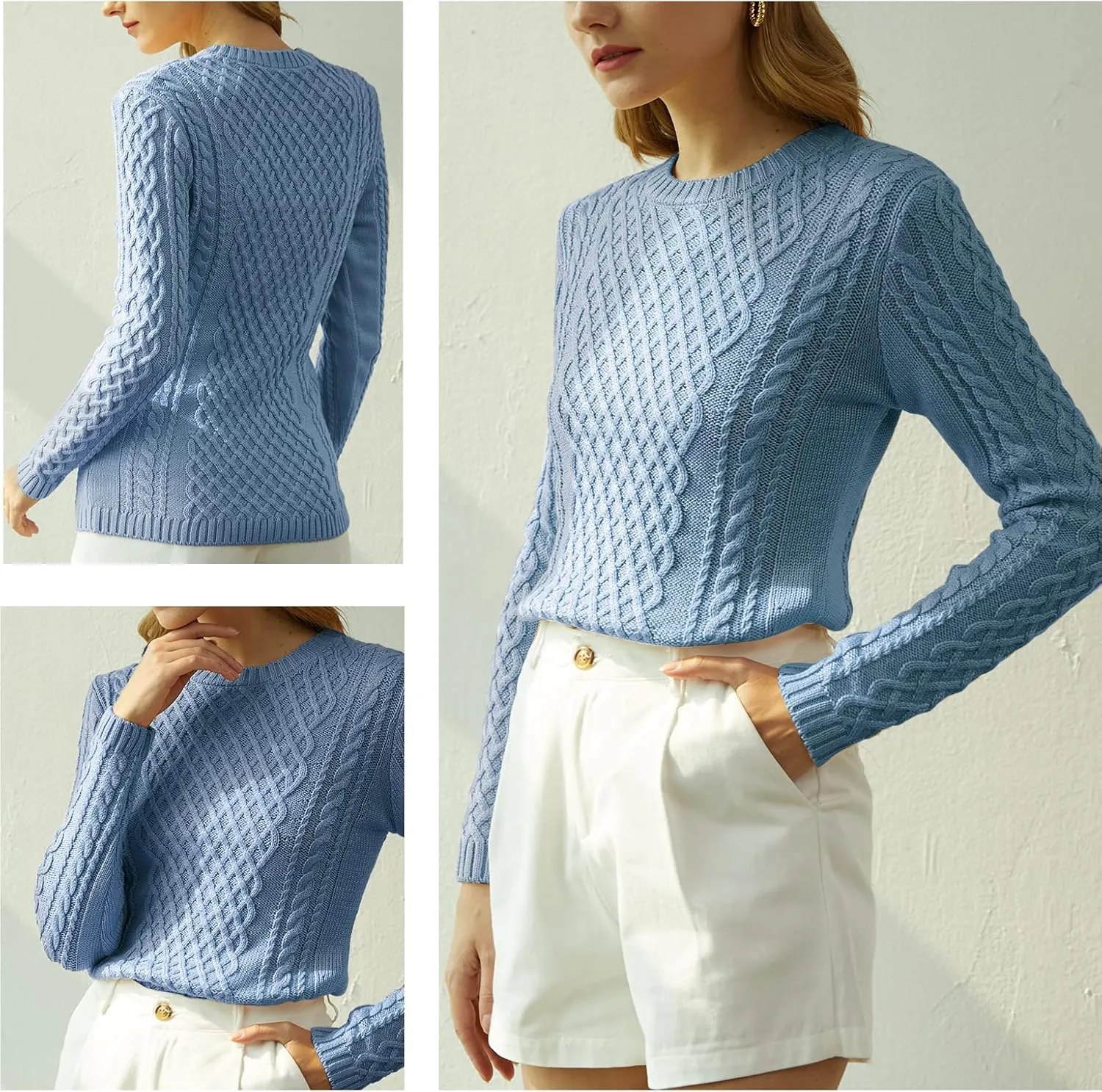 v28 Women Crew Neck Knit Stretchable Elasticity Long Sleeve Sweater Jumper Pullover