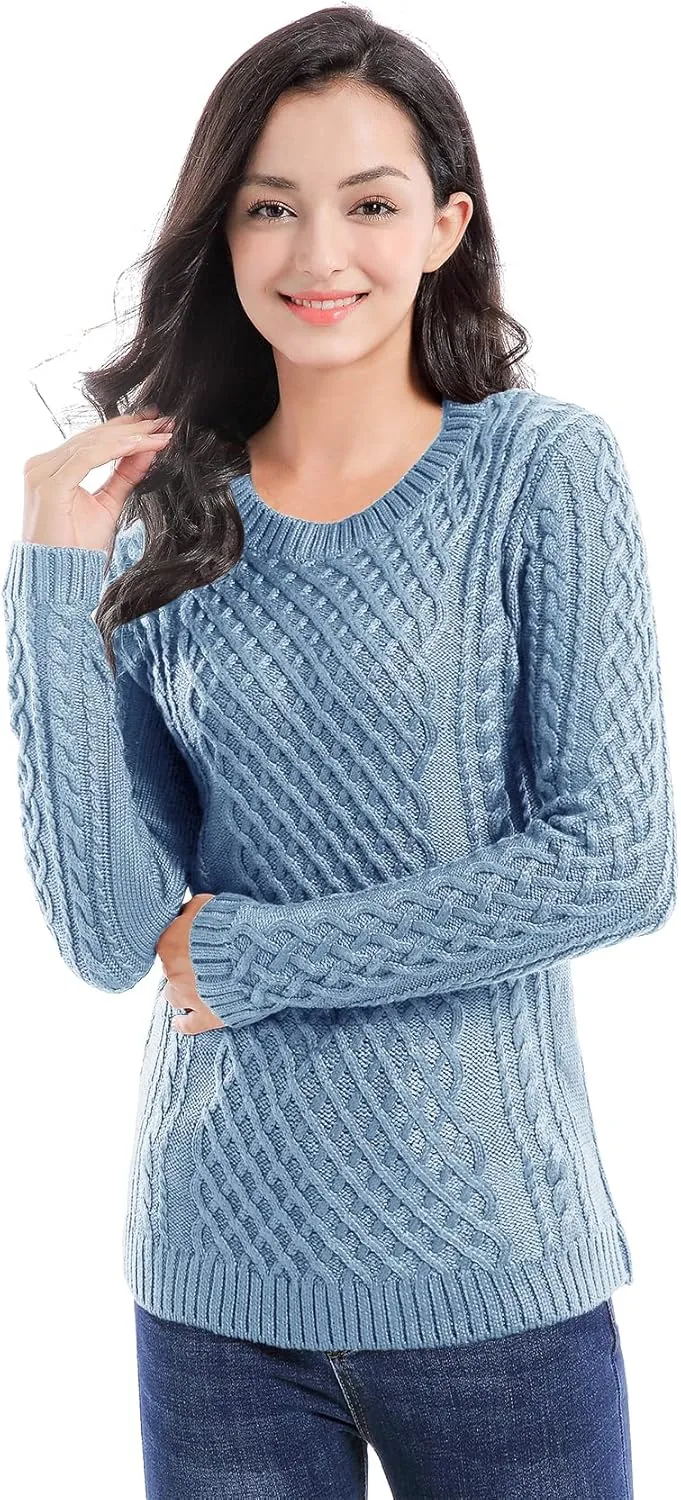 v28 Women Crew Neck Knit Stretchable Elasticity Long Sleeve Sweater Jumper Pullover