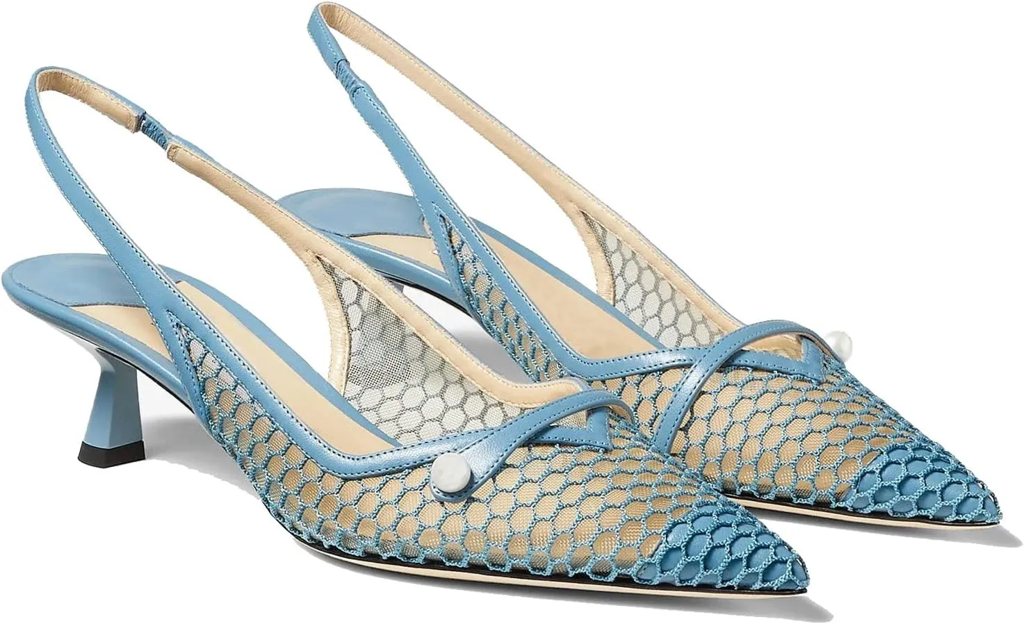 Vaslemuse Women Slingback Kitten Heel Pumps Mesh Pointy Toe Dress Bridal Sandals Slip on Wedding Shoes