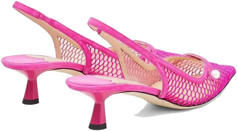 Vaslemuse Women Slingback Kitten Heel Pumps Mesh Pointy Toe Dress Bridal Sandals Slip on Wedding Shoes