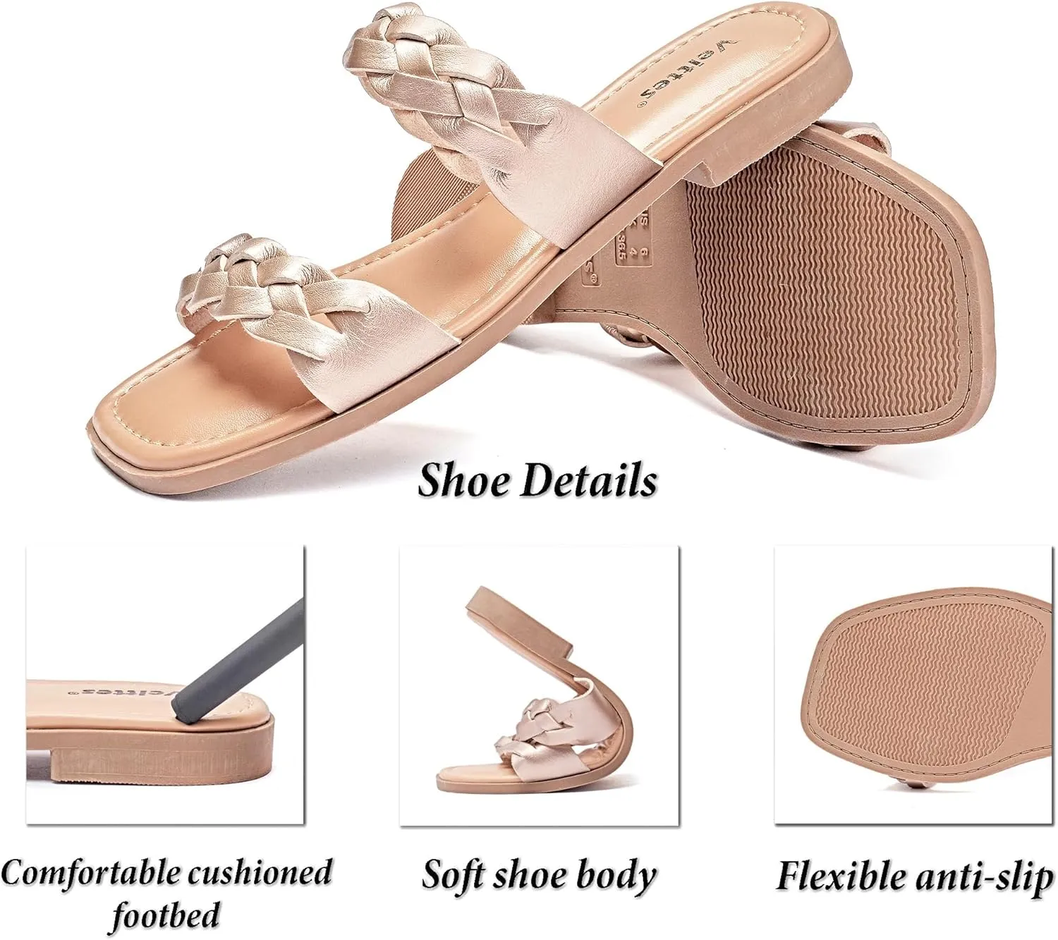 Veittes Women's Flat Slide Sandals - Casual Classic Simple Strappy Slip on Flat Summer Sandals.