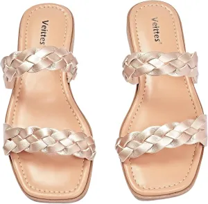Veittes Women's Flat Slide Sandals - Casual Classic Simple Strappy Slip on Flat Summer Sandals.