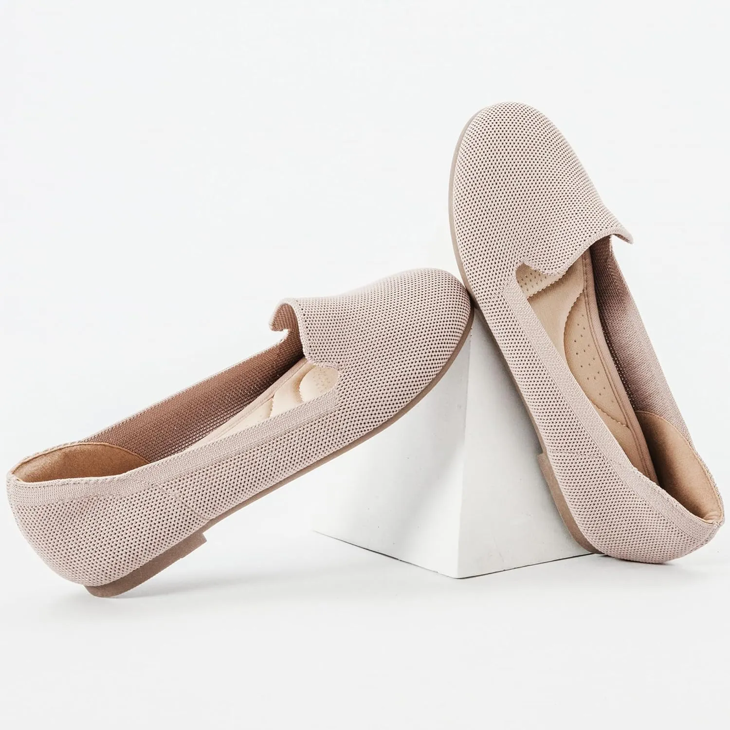 Veittes Women's Wide Width Flats Shoes,Dressy Comfortable Shoes,Soft Ladies Elegant Slip on Round Toe Knitted Ballet Shoes.