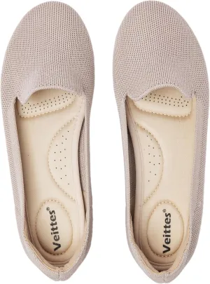 Veittes Women's Wide Width Flats Shoes,Dressy Comfortable Shoes,Soft Ladies Elegant Slip on Round Toe Knitted Ballet Shoes.