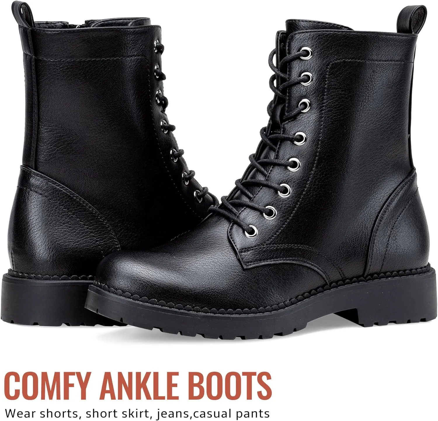 Vepose Women's Combat Ankle Black Flat Boots, Military Fashion 925 Booties Inner Zipper