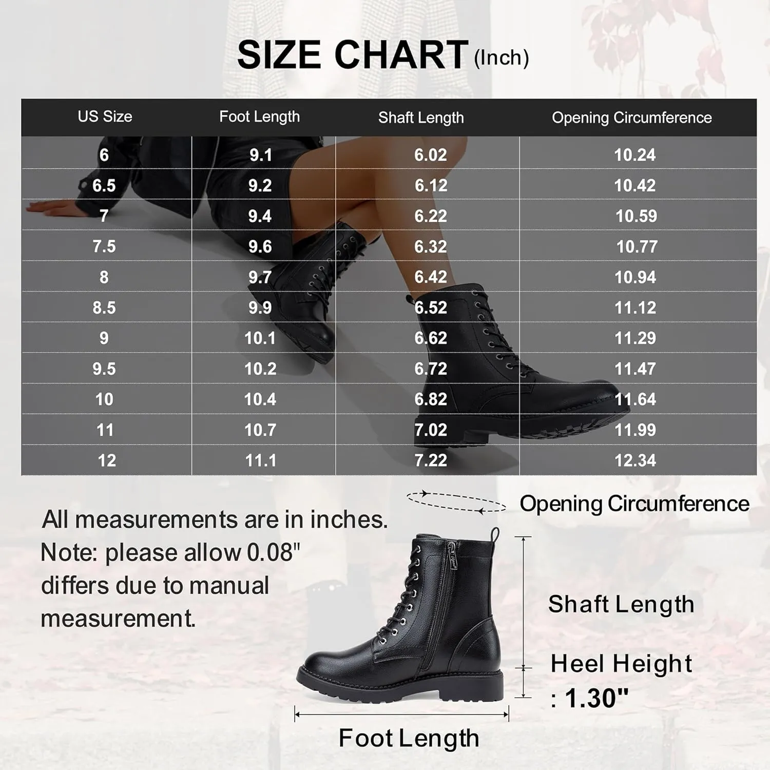 Vepose Women's Combat Ankle Black Flat Boots, Military Fashion 925 Booties Inner Zipper