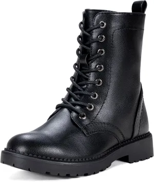 Vepose Women's Combat Ankle Black Flat Boots, Military Fashion 925 Booties Inner Zipper