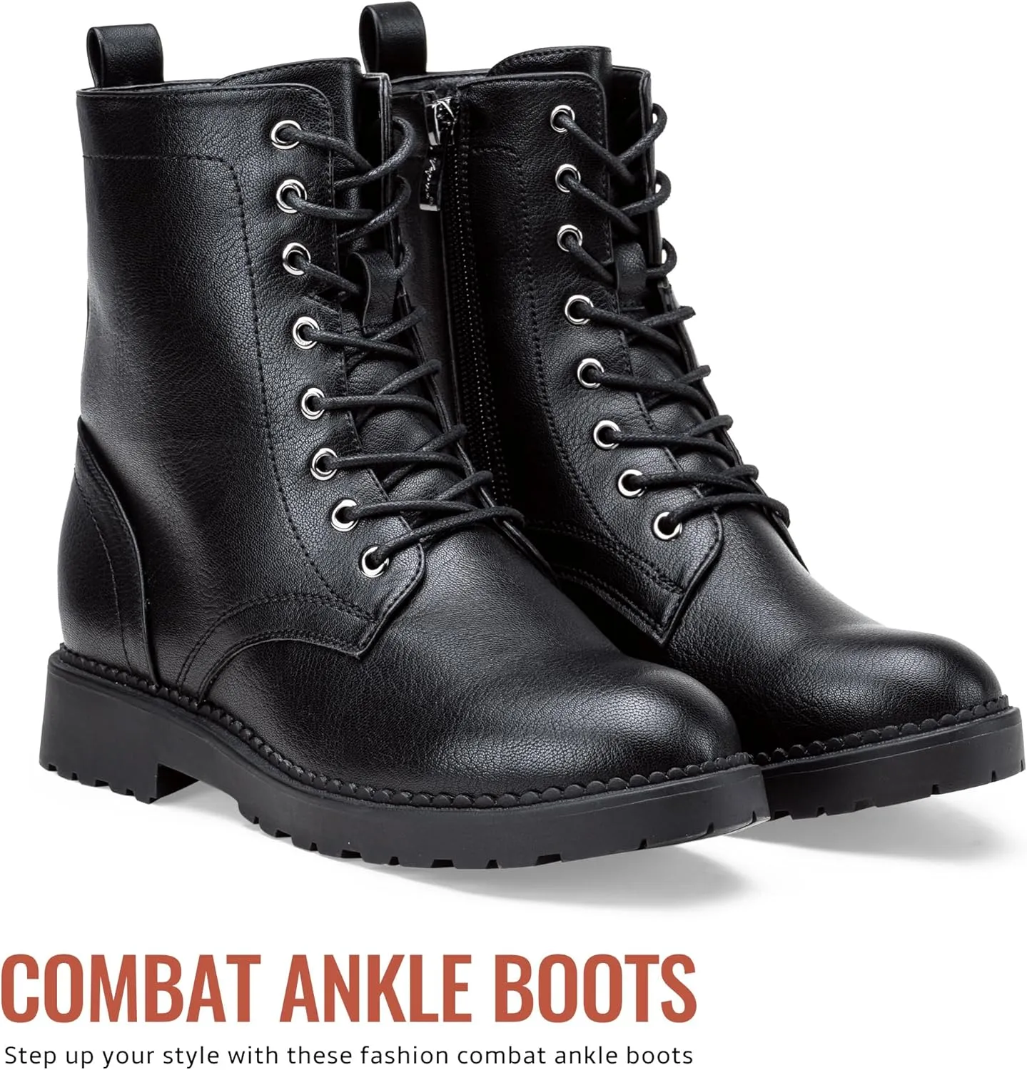 Vepose Women's Combat Ankle Black Flat Boots, Military Fashion 925 Booties Inner Zipper