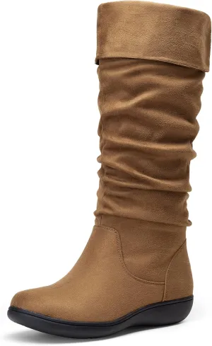 Vepose Women's Knee High Comfortable Boots Suede Slouch Flat Boots for Women