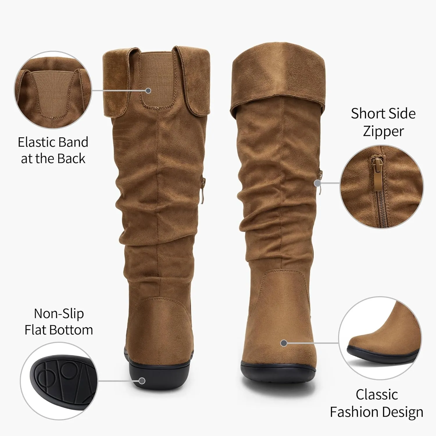 Vepose Women's Knee High Comfortable Boots Suede Slouch Flat Boots for Women