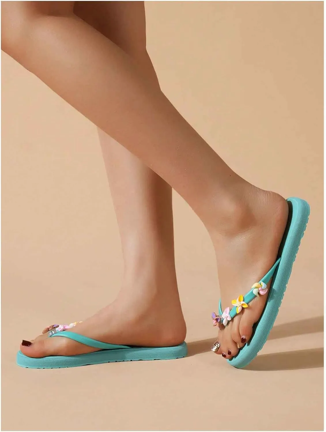 Verdusa Women's Vacation Floral T Strap Thong Sandals Summer Open Toe Flat Flip Flops