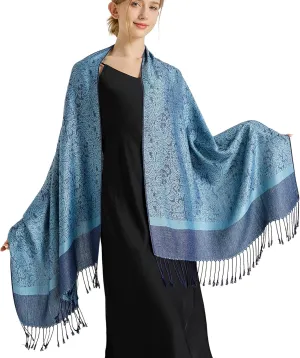 vimate Silky Paisley Pashmina Shawl Scarf-Women's Soft Double-side Jacquard Pashminas Wrap for Evening Dress Travel Shawl