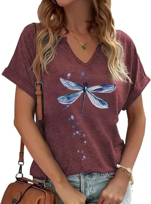 Vintage Flowers V Neck Shirt for Women Boho Floral Wildflowers Graphic Tee Casual Cottagecore Summer T Shirt