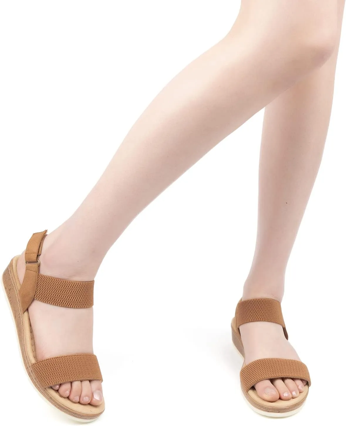 VJH confort Women’s Flat Sandals Open Toe Elastic Ankle Strap Slip on Comfy Low Wedge Sandals