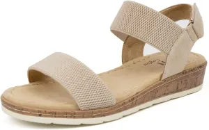 VJH confort Women’s Flat Sandals Open Toe Elastic Ankle Strap Slip on Comfy Low Wedge Sandals