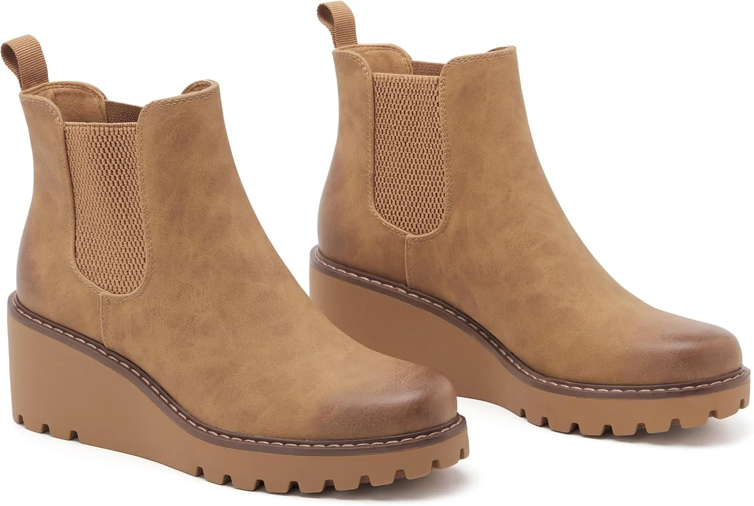 vodvob Women's Ankle Boots Wedge Platform Booties Elastic Chelsea Boots Slip On Shoes