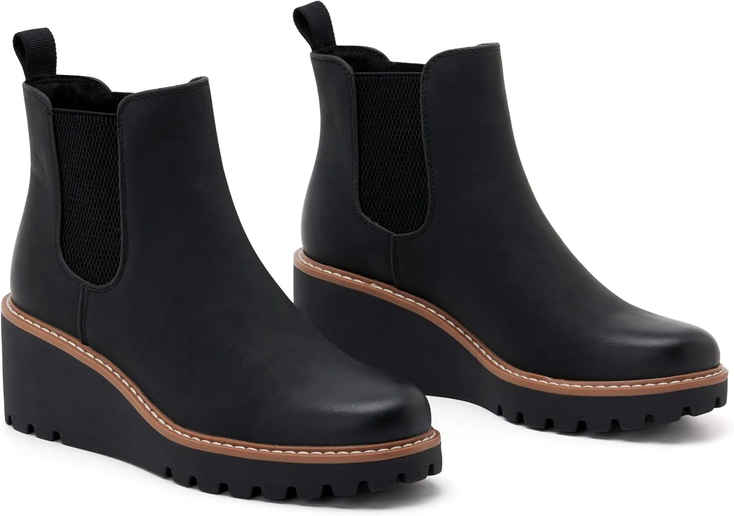 vodvob Women's Ankle Boots Wedge Platform Booties Elastic Chelsea Boots Slip On Shoes