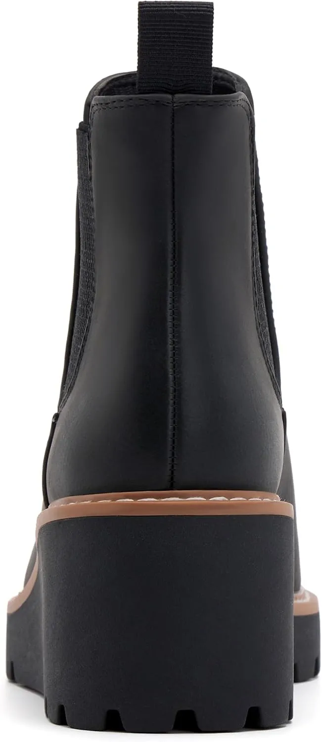 vodvob Women's Ankle Boots Wedge Platform Booties Elastic Chelsea Boots Slip On Shoes