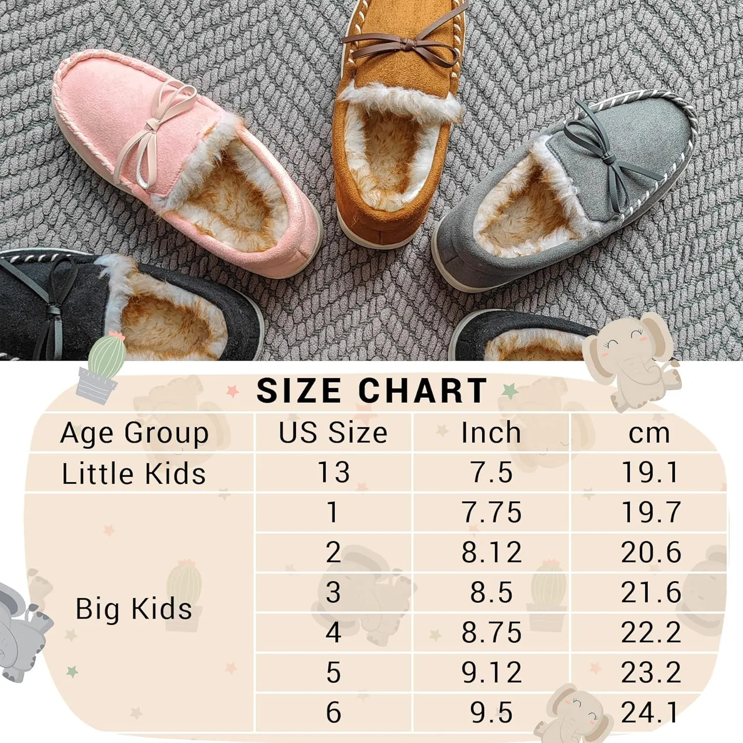 VONMAY Kids Slippers Boys Girls Moccasins House Shoes with Comfy Faux Fur Lining Memory Foam Slipper
