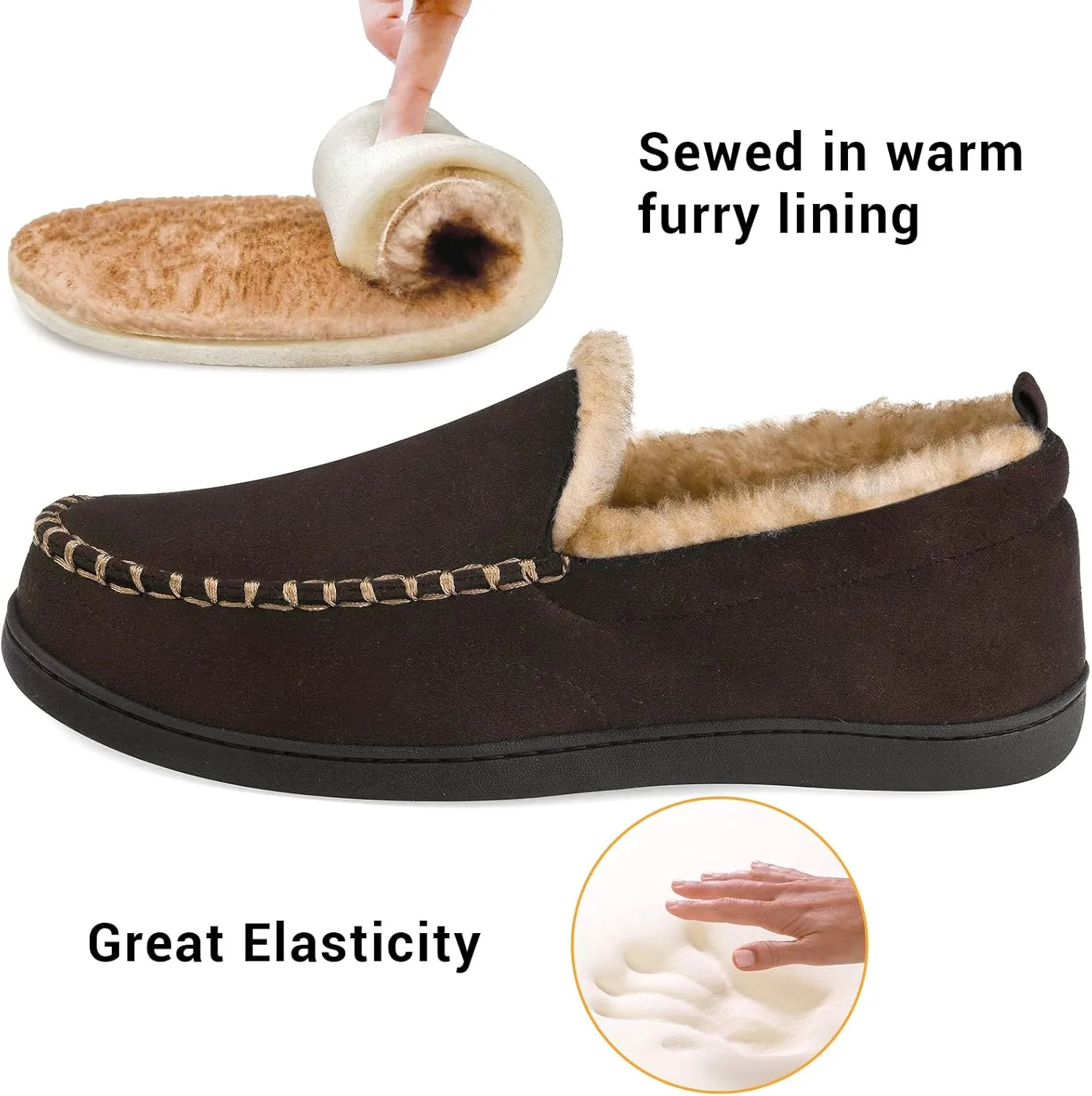 VONMAY Men's Moccasin Slippers Fuzzy House Shoes Fluffy Fur Home Warm Memory Foam Indoor Outdoor