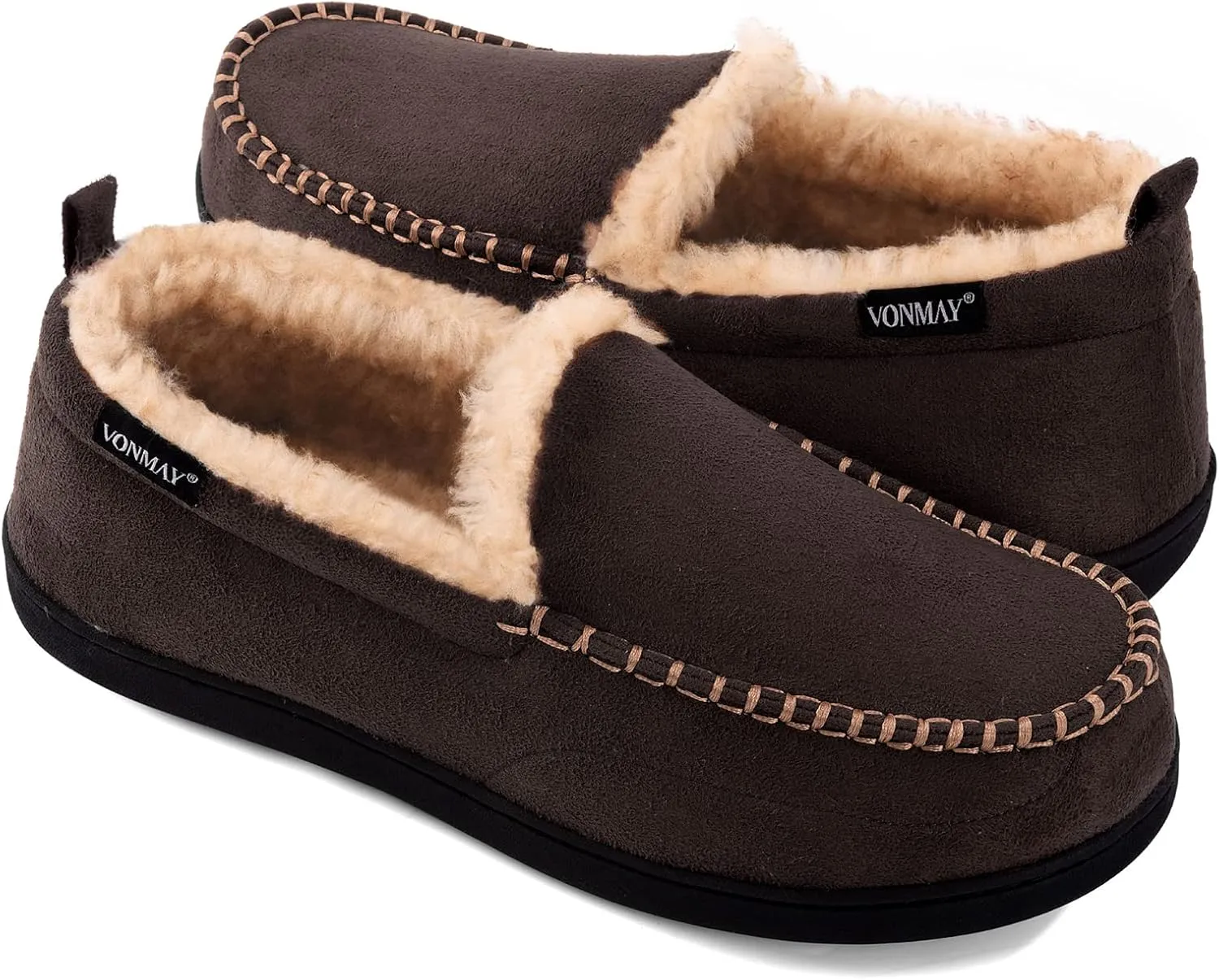 VONMAY Men's Moccasin Slippers Fuzzy House Shoes Fluffy Fur Home Warm Memory Foam Indoor Outdoor
