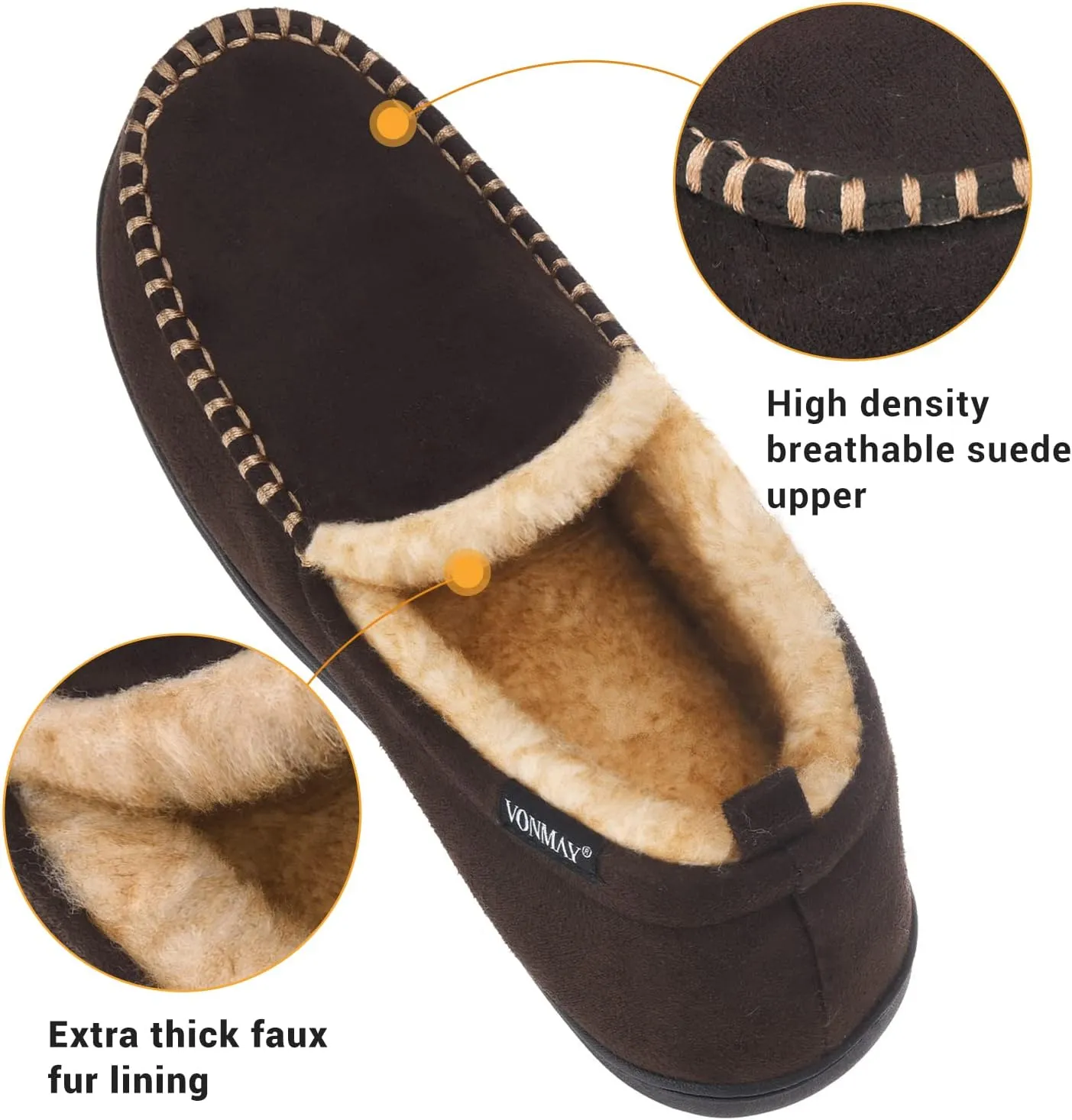 VONMAY Men's Moccasin Slippers Fuzzy House Shoes Fluffy Fur Home Warm Memory Foam Indoor Outdoor