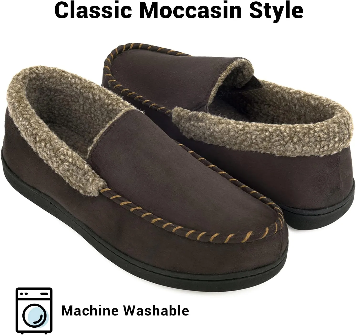 VONMAY Men's Moccasin Slippers Fuzzy Warm House Shoes Fleece Memory Foam Indoor Outdoor