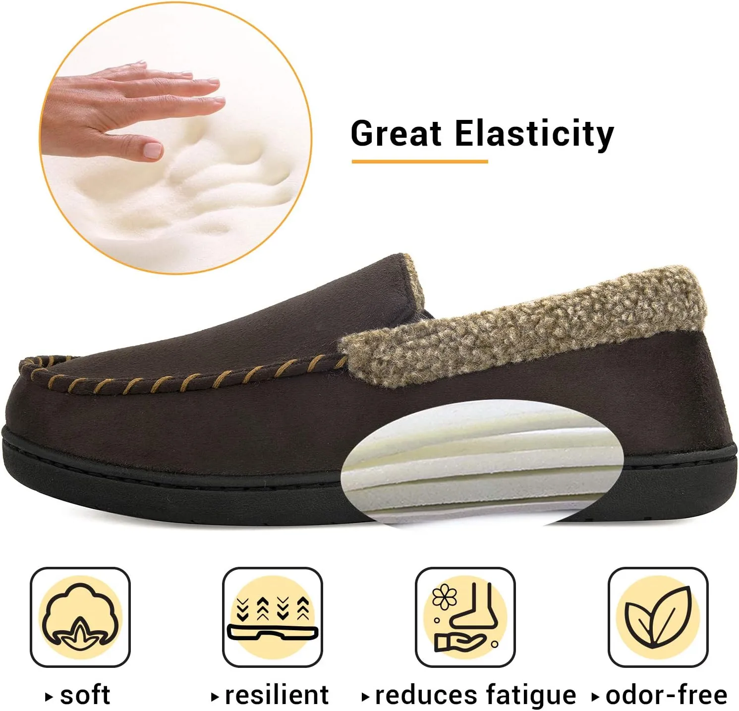 VONMAY Men's Moccasin Slippers Fuzzy Warm House Shoes Fleece Memory Foam Indoor Outdoor