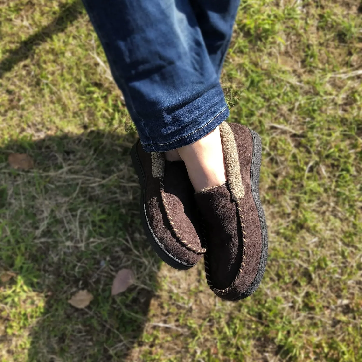 VONMAY Men's Moccasin Slippers Fuzzy Warm House Shoes Fleece Memory Foam Indoor Outdoor