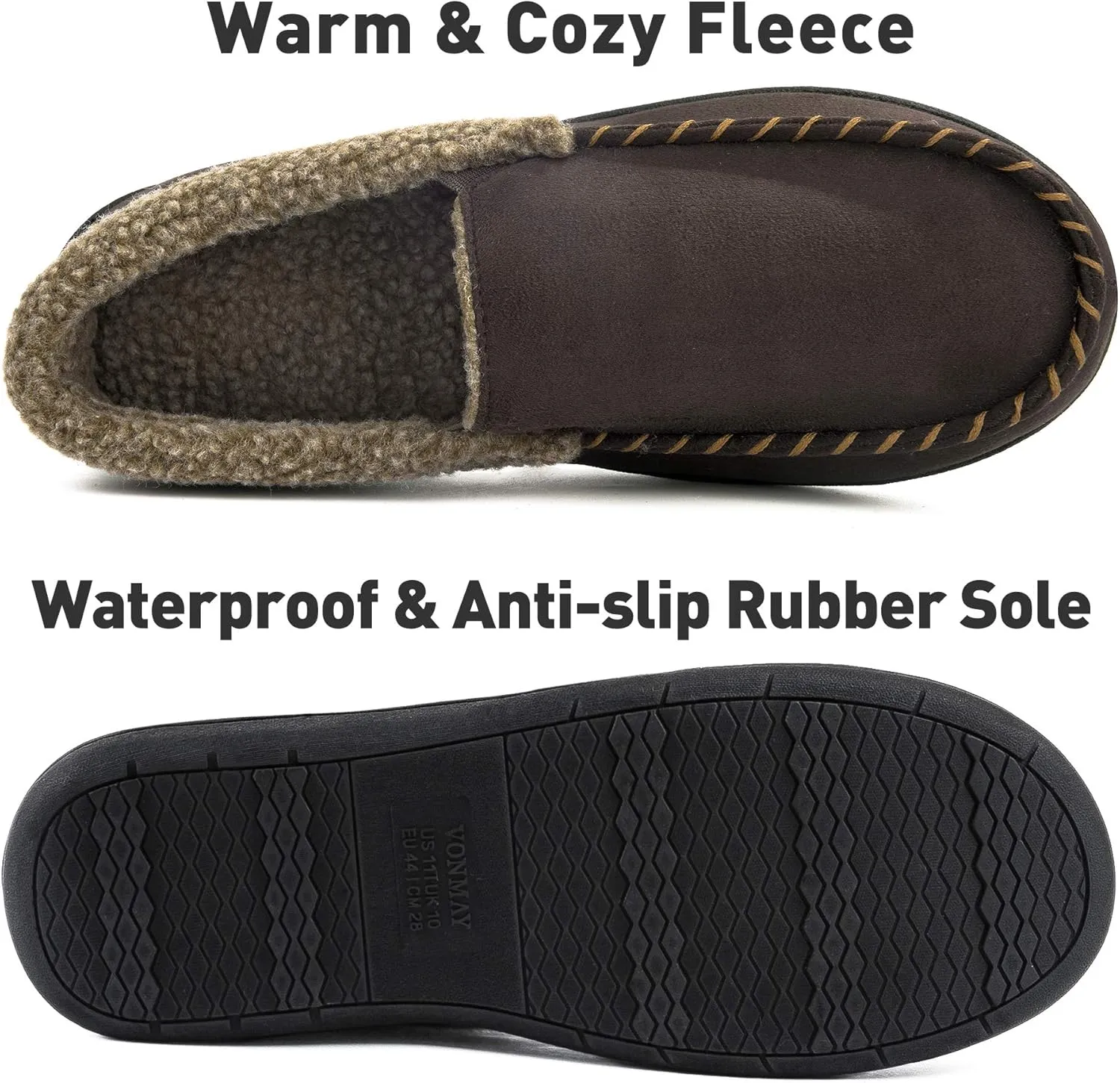 VONMAY Men's Moccasin Slippers Fuzzy Warm House Shoes Fleece Memory Foam Indoor Outdoor