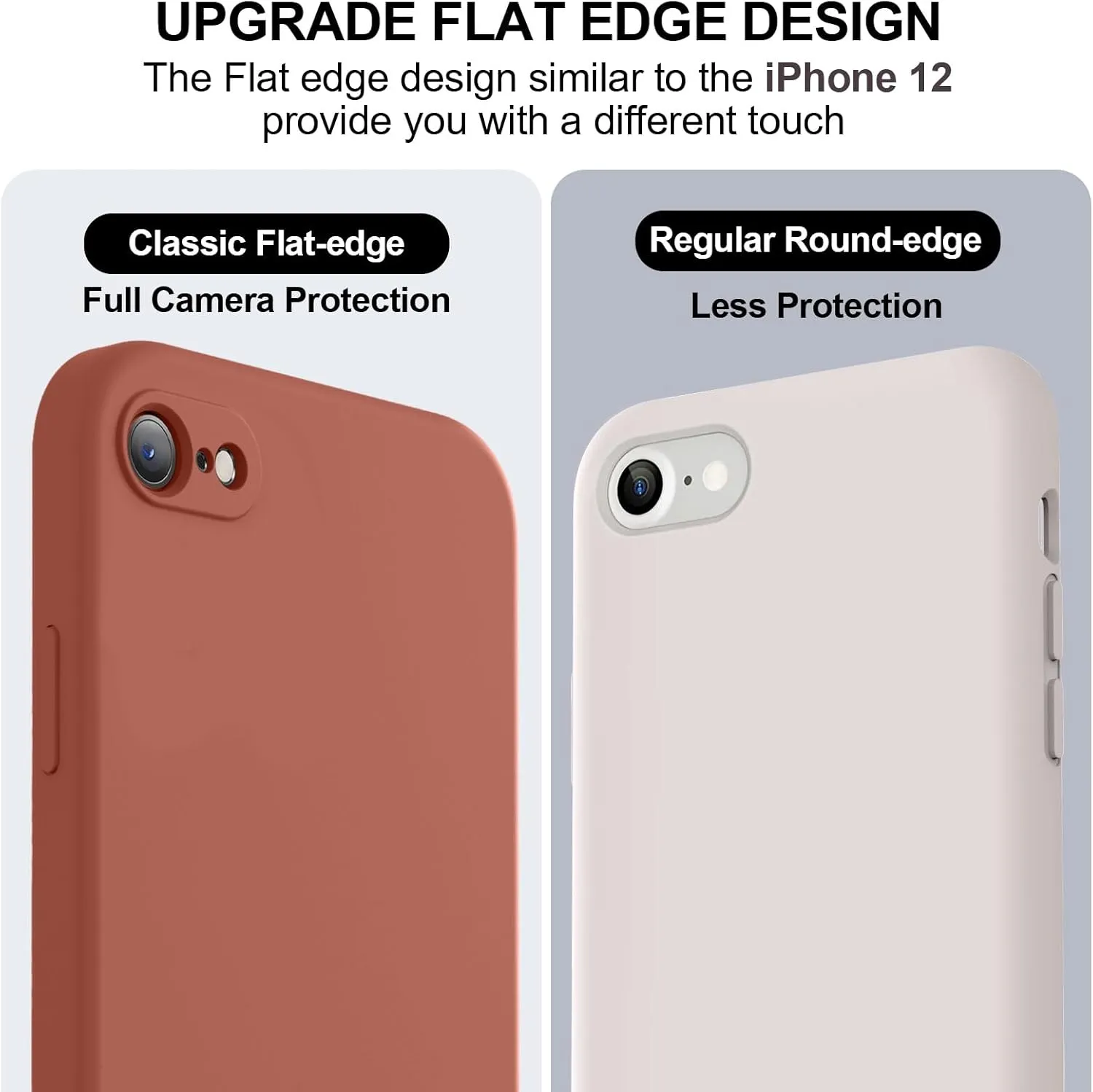 Vooii for iPhone SE Case 2022/3rd/2020,iPhone 8/7 Case, Upgraded Liquid Silicone with [Flat Edges] [Camera Protection] [Soft Anti-Scratch Microfiber Lining] Phone Case for iPhone SE - Caramel