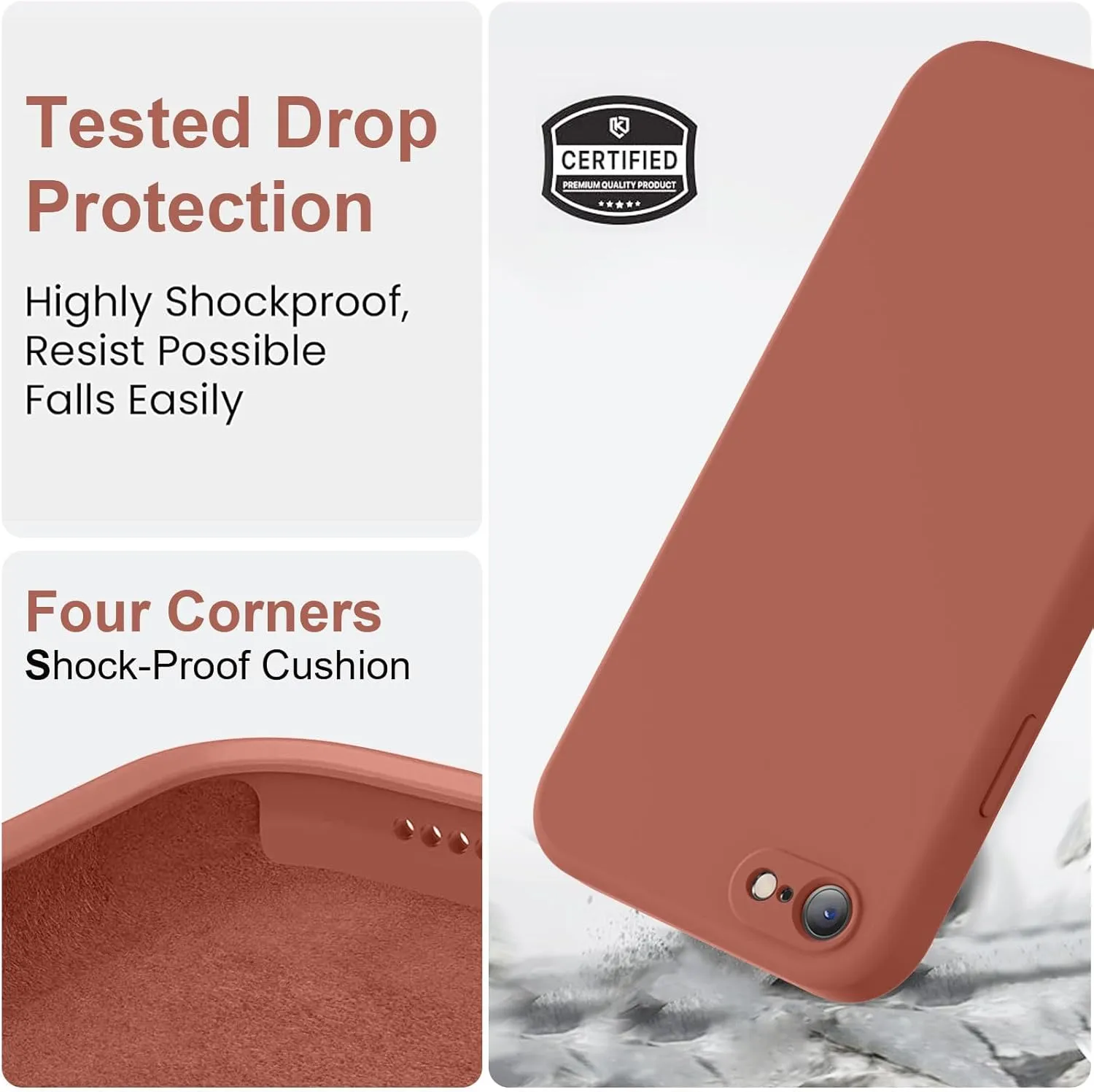 Vooii for iPhone SE Case 2022/3rd/2020,iPhone 8/7 Case, Upgraded Liquid Silicone with [Flat Edges] [Camera Protection] [Soft Anti-Scratch Microfiber Lining] Phone Case for iPhone SE - Caramel