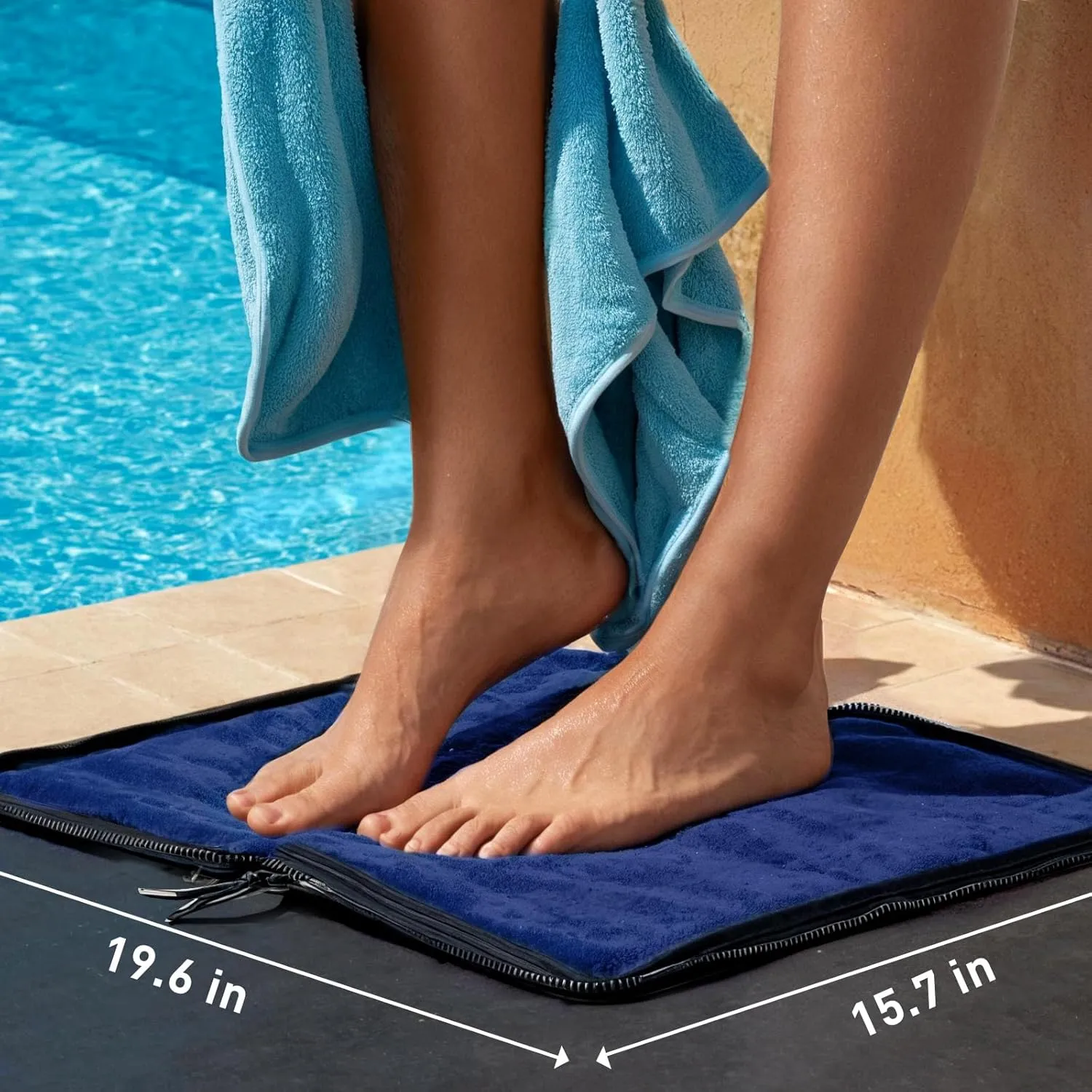 Waterproof Embedded Towel Wet Bag(Fleece),Machine Washable Wet Bag for Swimsuit,Wet Clothes Bag with Handle Zippered Oxford Cloth,Swimsuit Bag Wet Dry Gym Beach Pool Travel Essentials(Blue)