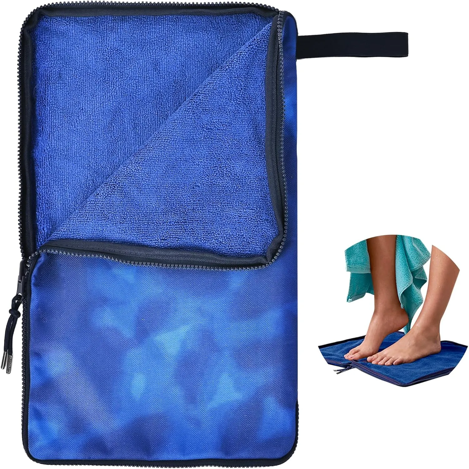 Waterproof Embedded Towel Wet Bag(Fleece),Machine Washable Wet Bag for Swimsuit,Wet Clothes Bag with Handle Zippered Oxford Cloth,Swimsuit Bag Wet Dry Gym Beach Pool Travel Essentials(Blue)