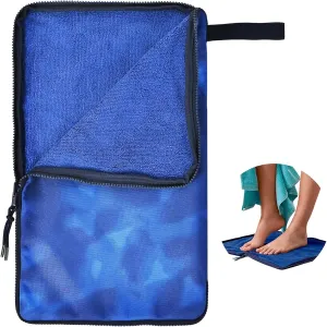 Waterproof Embedded Towel Wet Bag(Fleece),Machine Washable Wet Bag for Swimsuit,Wet Clothes Bag with Handle Zippered Oxford Cloth,Swimsuit Bag Wet Dry Gym Beach Pool Travel Essentials(Blue)