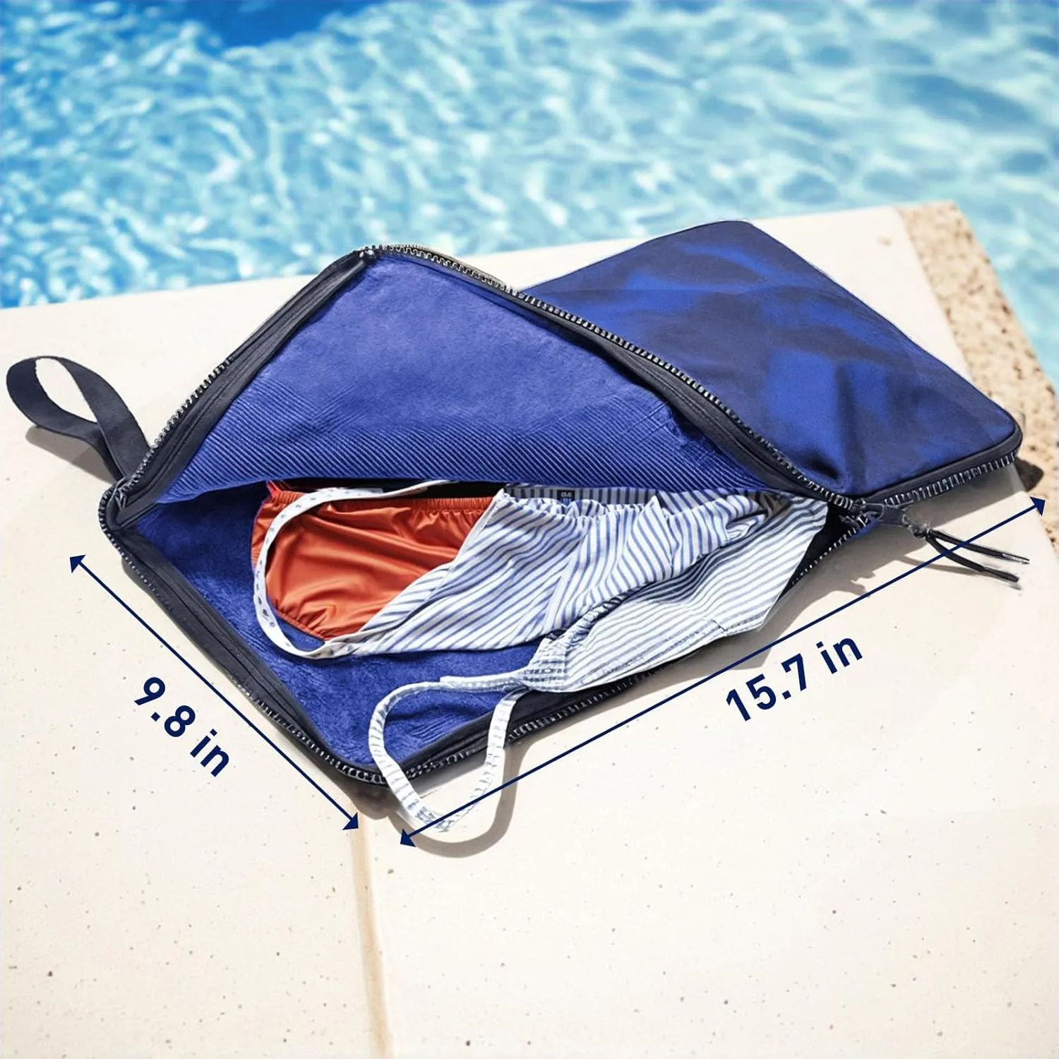 Waterproof Embedded Towel Wet Bag(Fleece),Machine Washable Wet Bag for Swimsuit,Wet Clothes Bag with Handle Zippered Oxford Cloth,Swimsuit Bag Wet Dry Gym Beach Pool Travel Essentials(Blue)