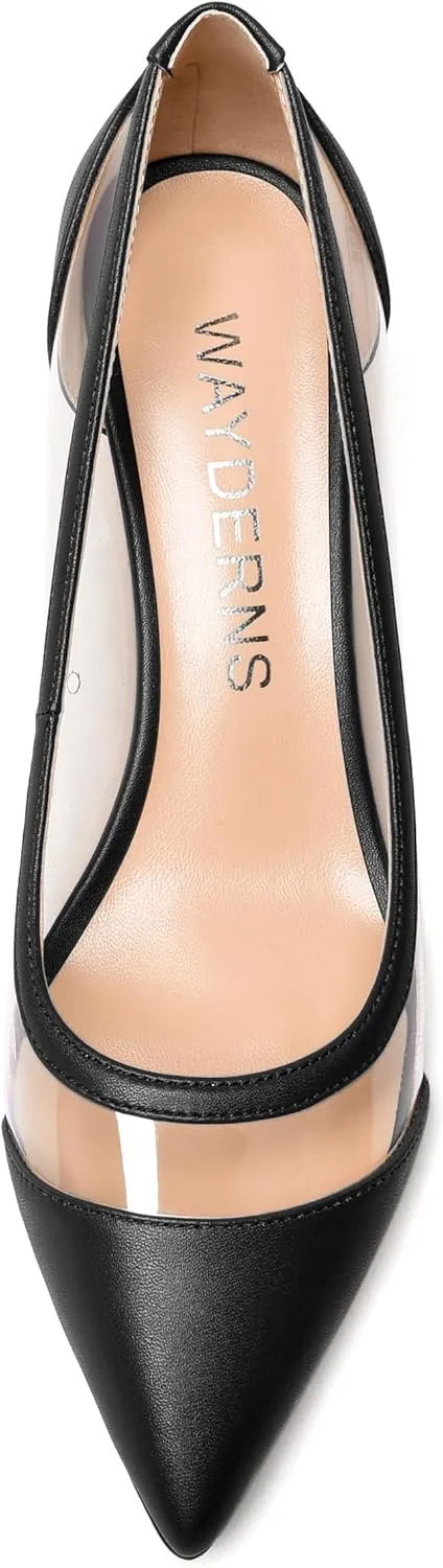 WAYDERNS Womens PVC Matte Bridal Pointed Toe Clear Slip On Sexy Wedge Low Heel Pumps Shoes 2 Inch