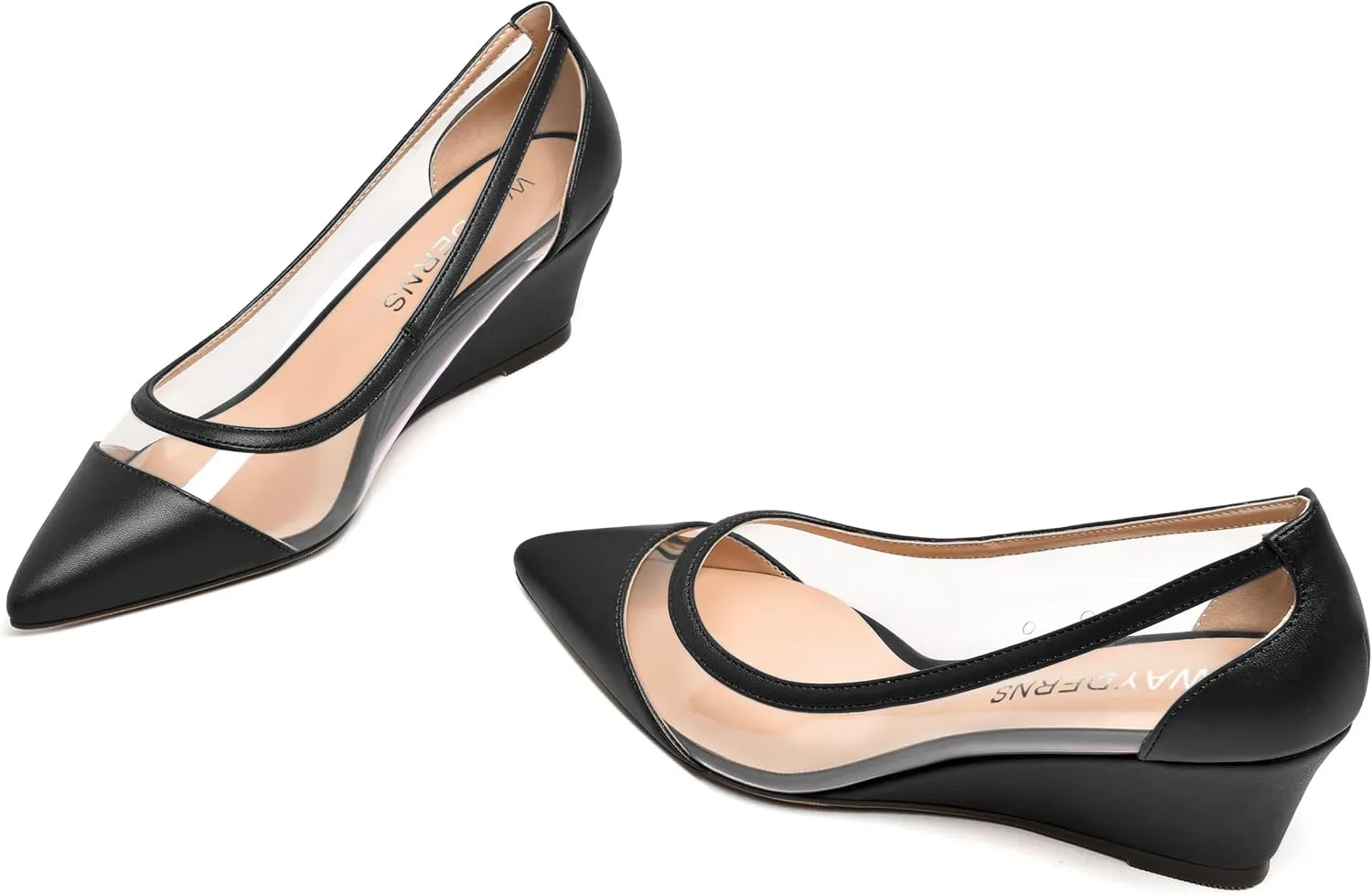 WAYDERNS Womens PVC Matte Bridal Pointed Toe Clear Slip On Sexy Wedge Low Heel Pumps Shoes 2 Inch