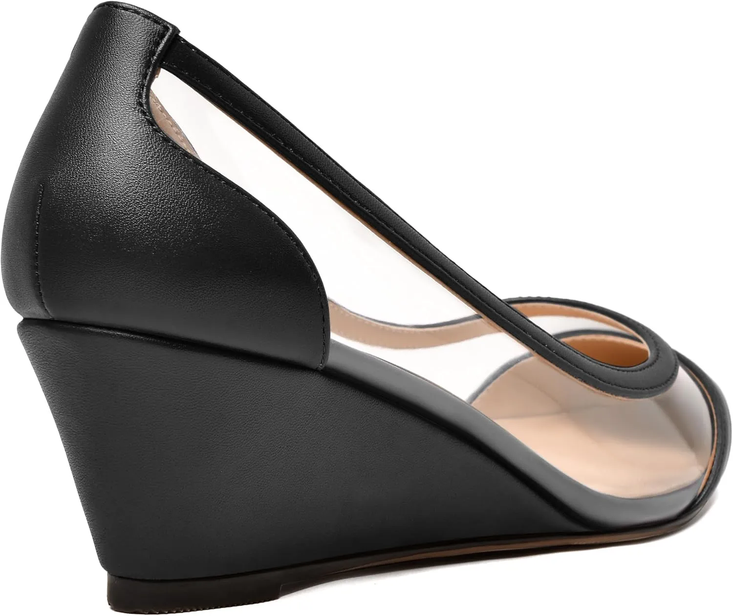 WAYDERNS Womens PVC Matte Bridal Pointed Toe Clear Slip On Sexy Wedge Low Heel Pumps Shoes 2 Inch