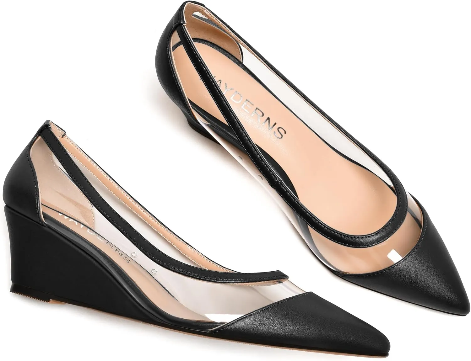 WAYDERNS Womens PVC Matte Bridal Pointed Toe Clear Slip On Sexy Wedge Low Heel Pumps Shoes 2 Inch