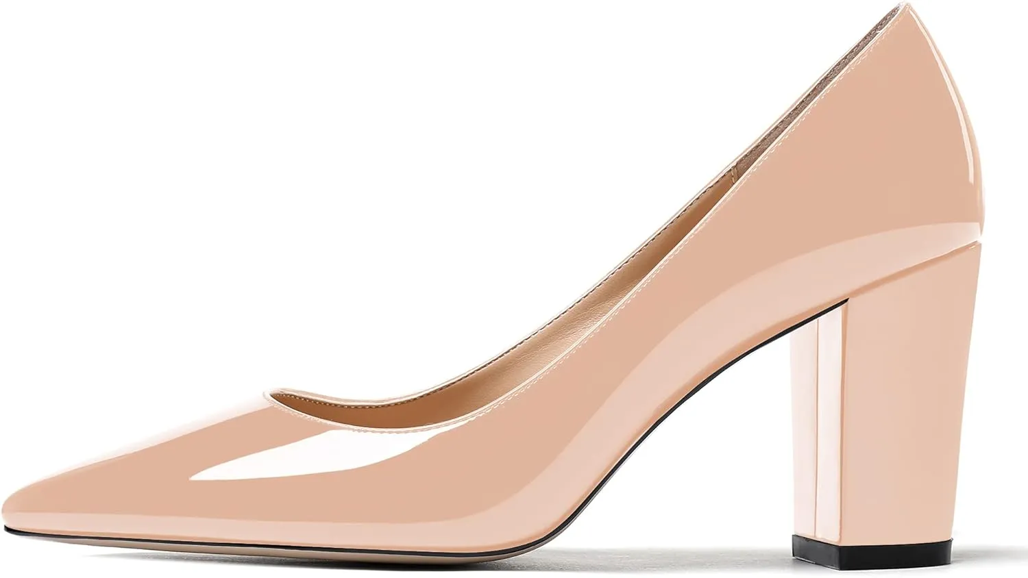 WAYDERNS Women's Solid Slip On Pointed Toe Patent Block High Heel Pumps Shoes 3.5 Inch
