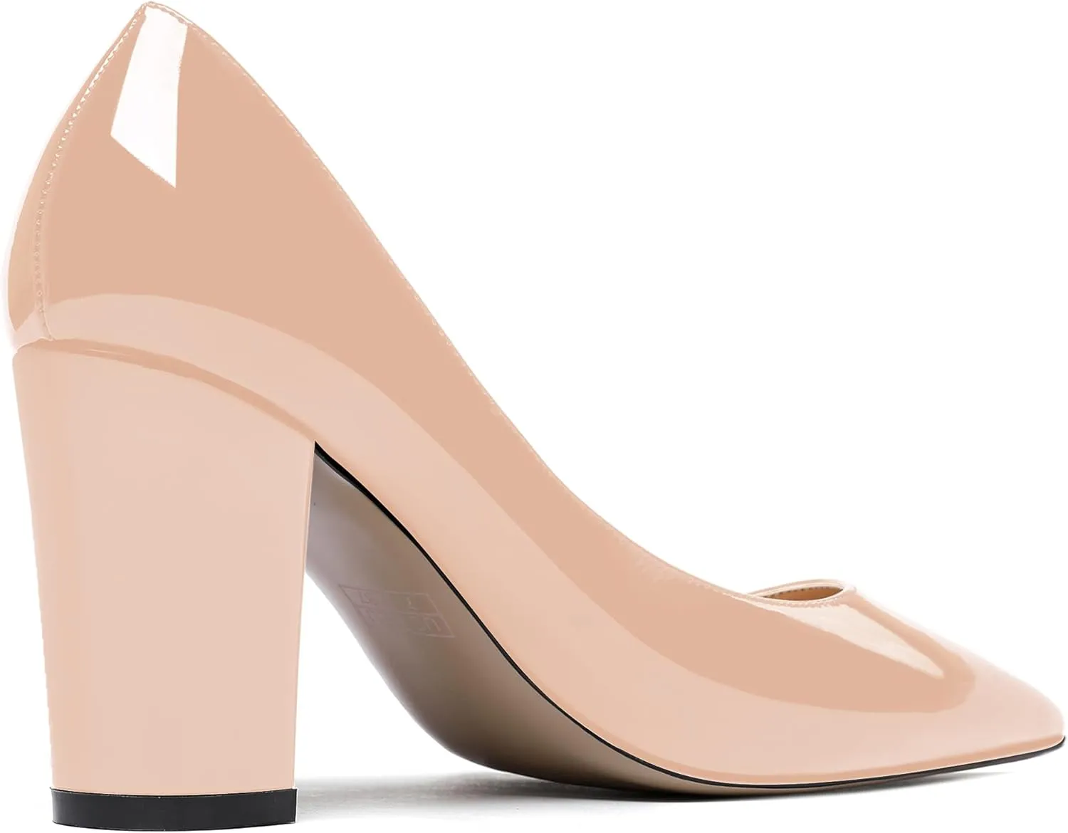 WAYDERNS Women's Solid Slip On Pointed Toe Patent Block High Heel Pumps Shoes 3.5 Inch