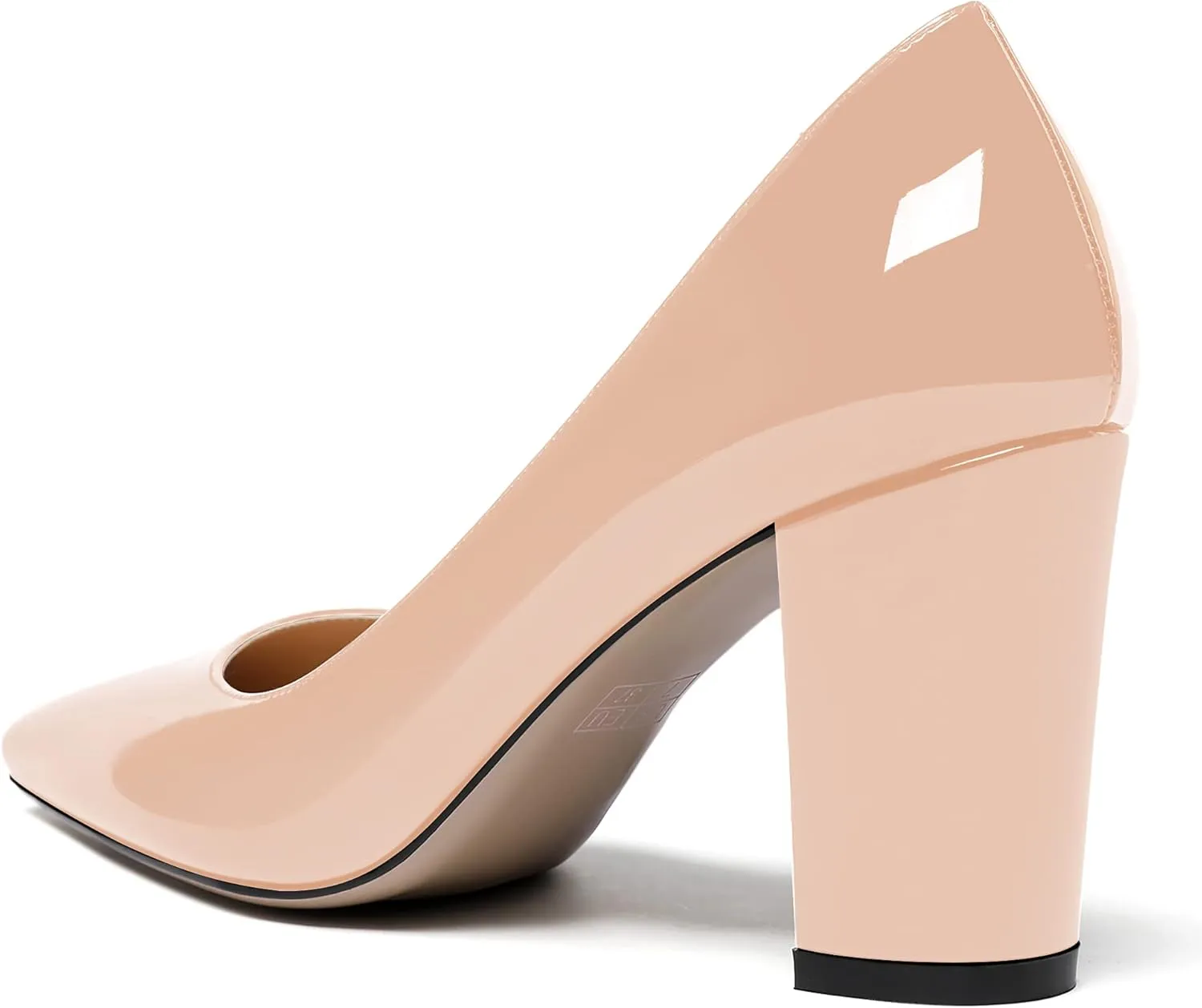 WAYDERNS Women's Solid Slip On Pointed Toe Patent Block High Heel Pumps Shoes 3.5 Inch