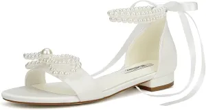 Wedding Flats Pearl Sandals Flat Wedding Shoes for Bride Open Toe Bridal Flats