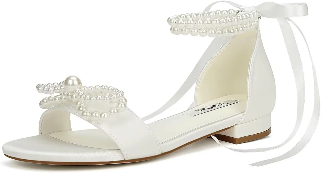 Wedding Flats Pearl Sandals Flat Wedding Shoes for Bride Open Toe Bridal Flats
